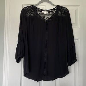 Black Lace Long Sleeve Blouse